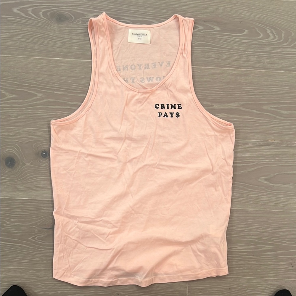 Cotton On Light Pink Graphic Tank Crime Pays LOGO tank top